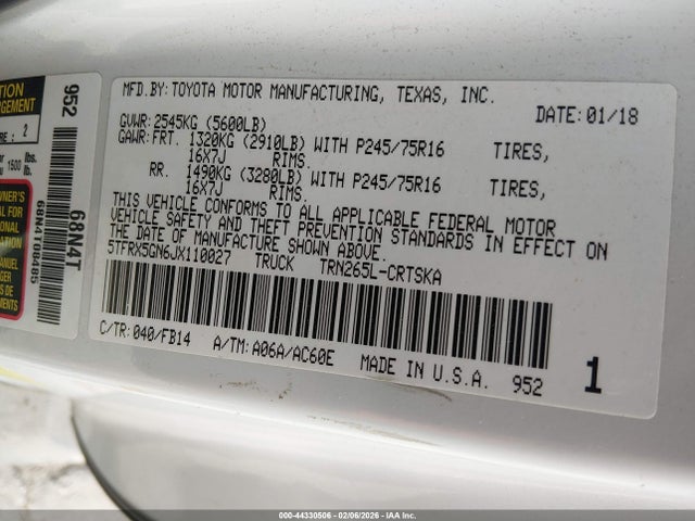 5TFRX5GN6JX110027 Toyota Tacoma Sr