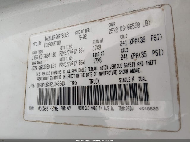 2002 DODGE RAM 1500 1D7HA16K02J243843 Photo 8