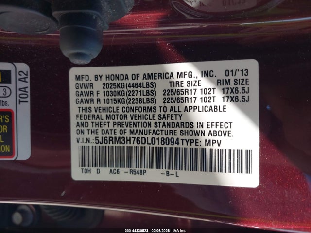 2013 HONDA CR-V 5J6RM3H76DL018094 Photo 8