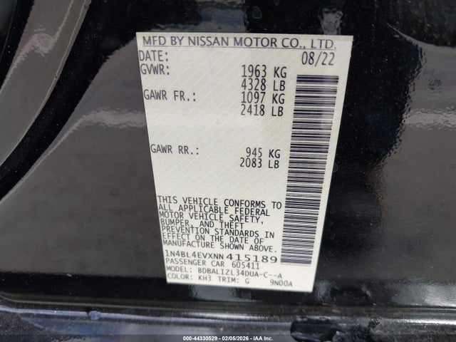 1N4BL4EVXNN415189 Nissan Altima Sl Fwd