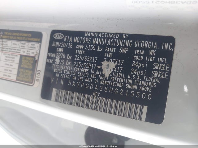 5XYPGDA38HG215500 KIA Sorento 2.4l Lx
