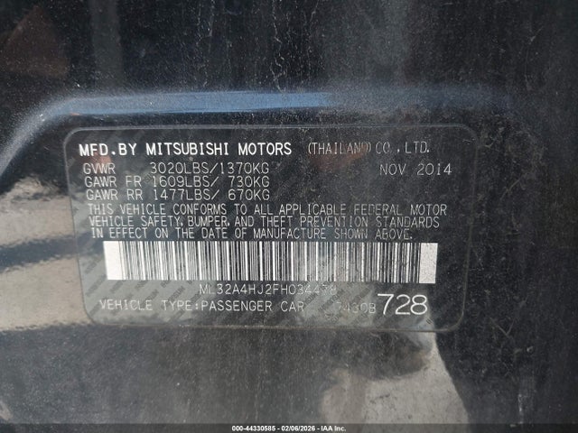 2015 MITSUBISHI MIRAGE ML32A4HJ2FH034478 Photo 8