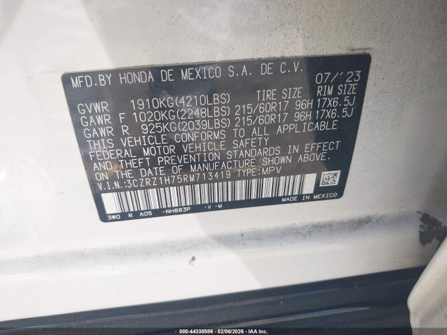 Aukcja sprzedaży 2024 Honda Hr-v 2wd Ex-l/2wd Ex-l W/o Bsi, vin: 3CZRZ1H75RM713419, numer aukcji: 44330586