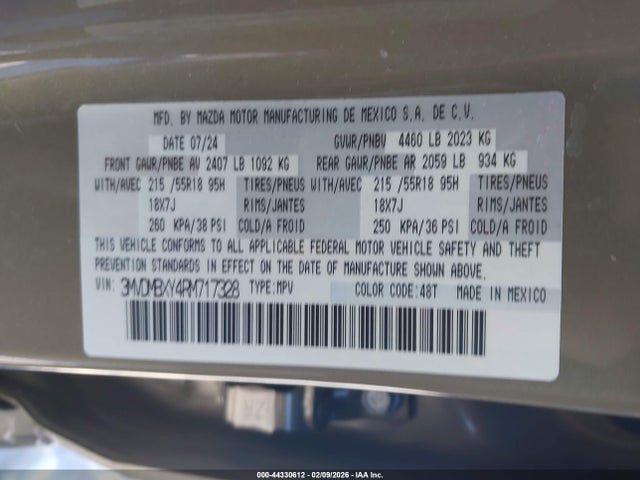 44330612 :رقم المزاد ، 3MVDMBXY4RM717328 vin ، 2024 Mazda Cx-30 2.5 Carbon Turbo مزاد بيع
