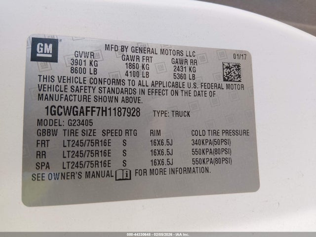 1GCWGAFF7H1187928 Chevrolet Express 2500 Work Van