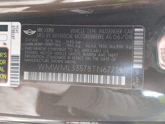 2008 MINI COOPER CLUBMAN WMWML33578TN67718 Photo 8