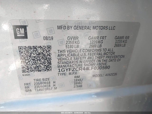 44330675 :رقم المزاد ، 1GYFZCR44LF030590 vin ، 2020 Cadillac Xt4 Fwd Premium Luxury مزاد بيع