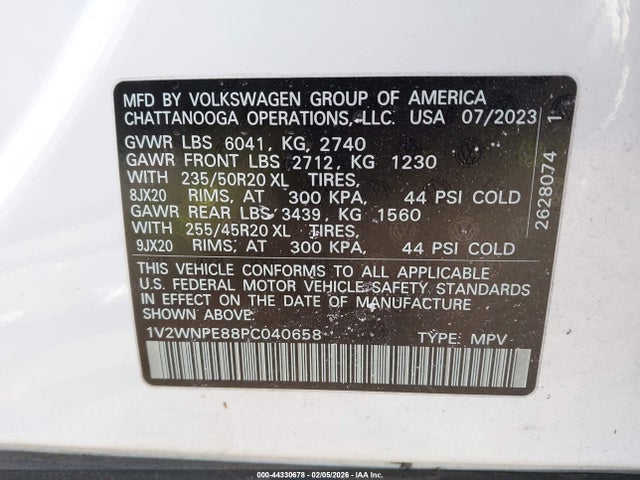2023 Volkswagen Id.4 Awd Pro S მანქანა იყიდება აუქციონზე, vin: 1V2WNPE88PC040658, აუქციონის ნომერი: 44330678