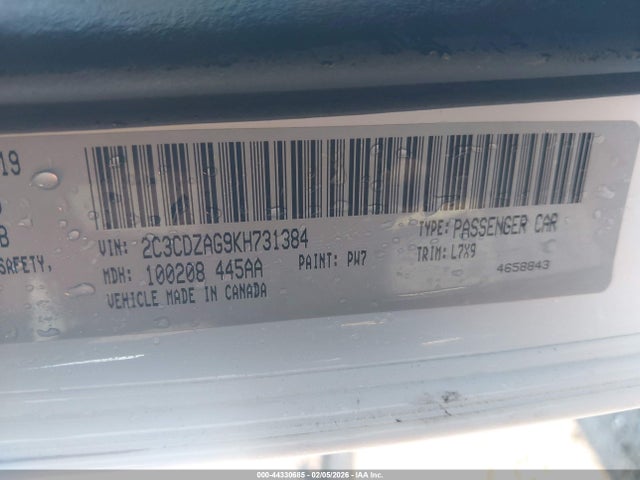 2C3CDZAG9KH731384 Dodge Challenger Sxt