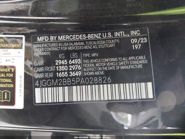 44330689 :رقم المزاد ، 4JGGM2BB5PA028826 vin ، 2023 Mercedes-benz Eqe 350+ Suv مزاد بيع