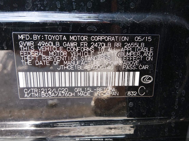 Продажа на аукционе авто 2015 Lexus Gs 350, vin: JTHCE1BL4FA006140, номер лота: 44330699