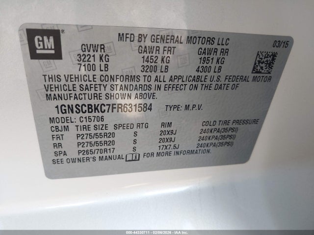 1GNSCBKC7FR631584 Chevrolet Tahoe Lt