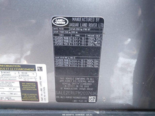 Продаж на аукціоні авто 2021 Land Rover Defender 110 X-dynamic Se, vin: SALE2ERU7M2037696, номер лоту: 44330715