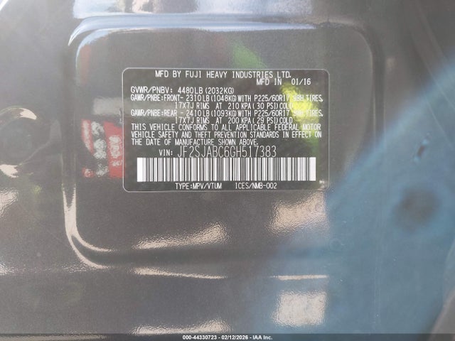 JF2SJABC6GH517383 Subaru Forester 2.5i