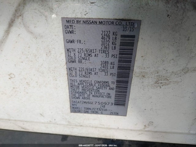 5N1AT2MV6GC750973 Nissan Rogue S/sl/sv