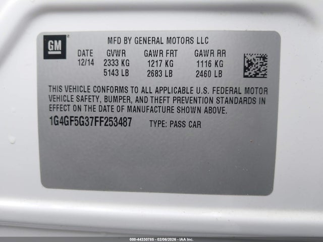 2015 Buick Lacrosse Premium Ii მანქანა იყიდება აუქციონზე, vin: 1G4GF5G37FF253487, აუქციონის ნომერი: 44330785