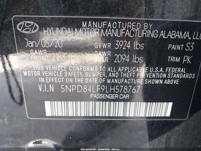 5NPD84LF9LH578767 Hyundai ELANTRA SEL