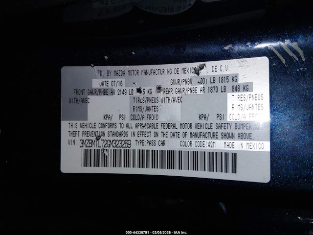 3MZBM1L72GM323269 Mazda Mazda3 I Touring