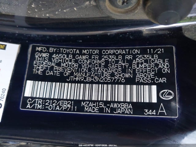 JTHR9JBH3N2057776 Lexus Ux 250h F Sport