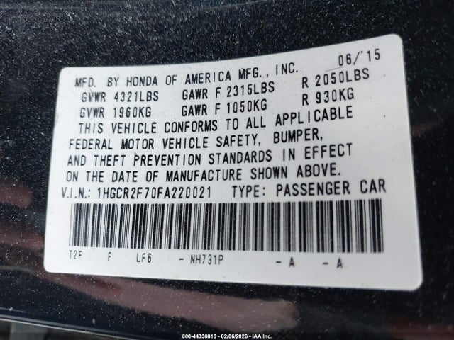 Honda ACCORD EX 2015 1HGCR2F70FA220021 Image 9