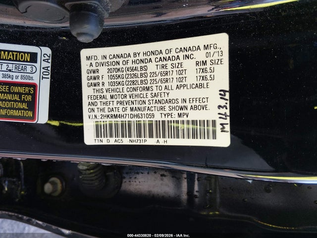 Aukcja sprzedaży 2013 Honda Cr-v Ex-l, vin: 2HKRM4H71DH631059, numer aukcji: 44330820