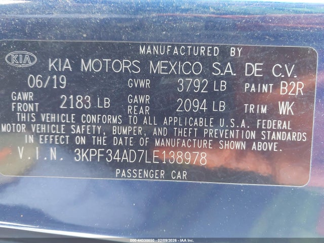 3KPF34AD7LE138978 KIA Forte Gt-line