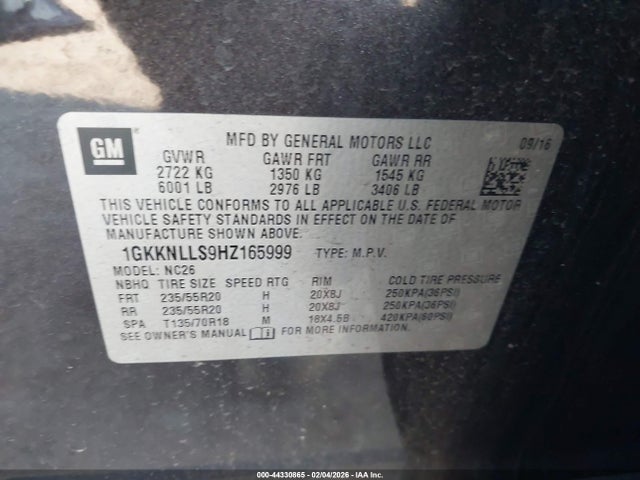 Aukcja sprzedaży 2017 Gmc Acadia Sle-2, vin: 1GKKNLLS9HZ165999, numer aukcji: 44330865