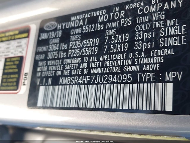 2018 HYUNDAI SANTA FE KM8SR4HF7JU294095 Photo 8