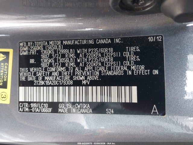 Aukcja sprzedaży 2013 Lexus Rx 350, vin: 2T2BK1BA2DC179308, numer aukcji: 44330875