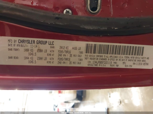2015 Jeep Patriot Sport მანქანა იყიდება აუქციონზე, vin: 1C4NJPBB5FD221119, აუქციონის ნომერი: 44330889