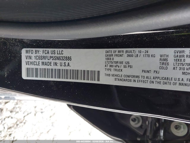Продажа на аукционе авто 2025 Ram 1500 Rebel  4x4 5'7 Box, vin: 1C6SRFLP5SN632886, номер лота: 44330894