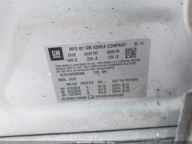 44330932 :رقم المزاد ، KL4CJFSB2EB693896 vin ، 2014 Buick Encore Convenience مزاد بيع