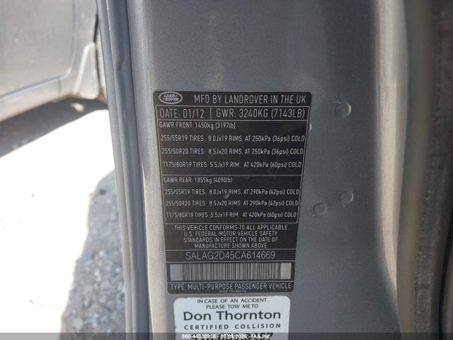 Продажа на аукционе авто 2012 Land Rover Lr4, vin: SALAG2D45CA614669, номер лота: 44330935