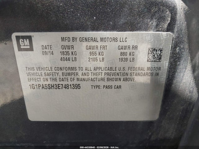 1G1PA5SH3E7481395 Chevrolet Cruze Ls Auto