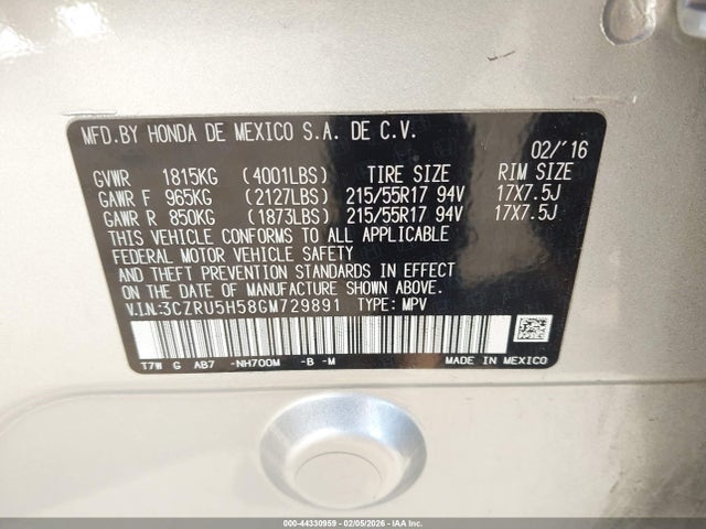 3CZRU5H58GM729891 Honda HR-V EX