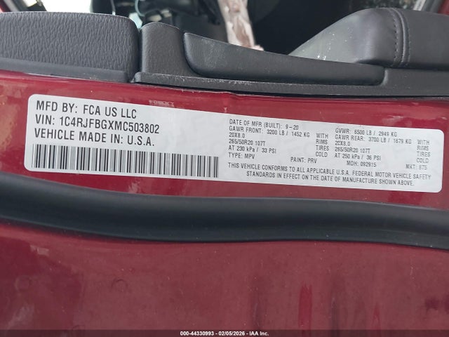 2021 JEEP GRAND CHEROKEE 1C4RJFBGXMC503802 Photo 8