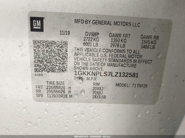 44331013 :رقم المزاد ، 1GKKNPLS7LZ132581 vin ، 2020 Gmc Acadia Fwd Denali مزاد بيع