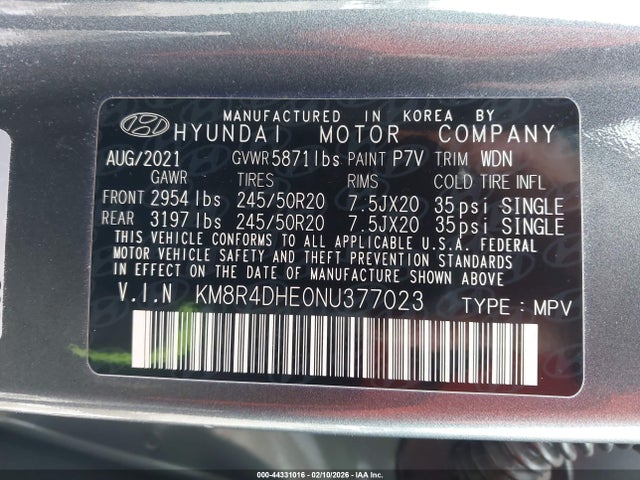 2022 HYUNDAI PALISADE KM8R4DHE0NU377023 Photo 8