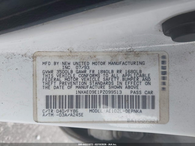 1993 TOYOTA COROLLA 1NXAE09E1PZ099513 Photo 8