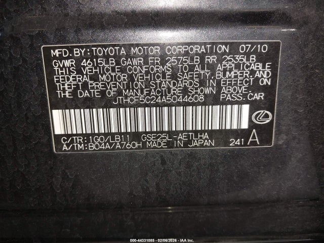2010 LEXUS IS 250 JTHCF5C24A5044608 Photo 8