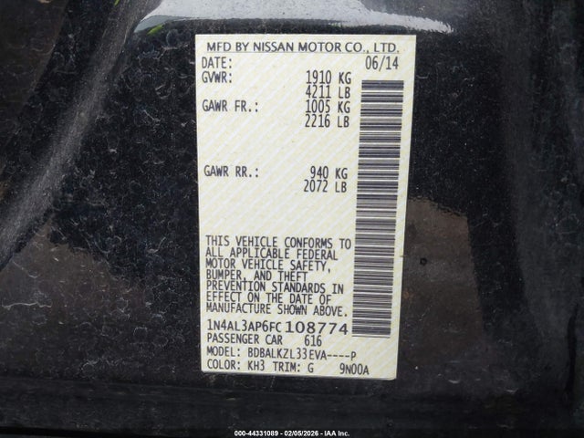 1N4AL3AP6FC108774 Nissan Altima 2.5 Sv