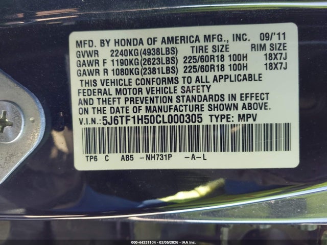 2012 HONDA CROSSTOUR 5J6TF1H50CL000305 Photo 8