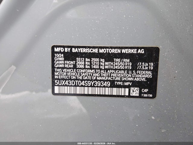 5UX43DT04S9Y39349 BMW X4 M40i