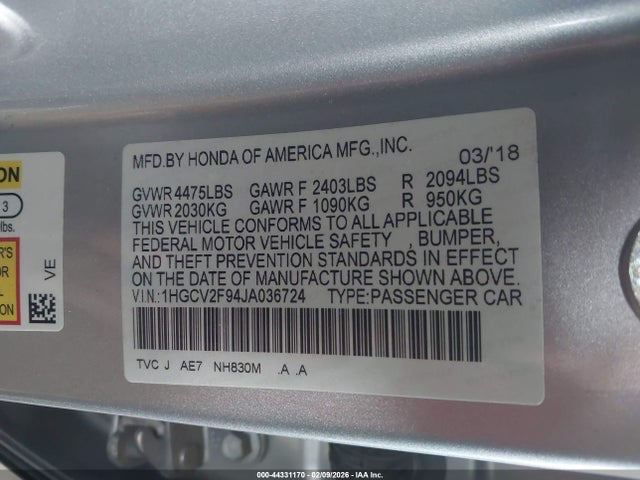 1HGCV2F94JA036724 Honda Accord Touring 2.0t
