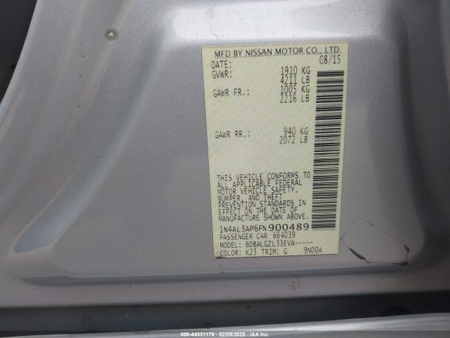 1N4AL3AP6FN900489 Nissan Altima 2.5/2.5 S/2.5 Sl/2.5 Sv