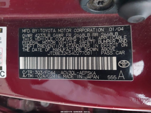 2004 TOYOTA CAMRY JTDBE32K540277081 Photo 8