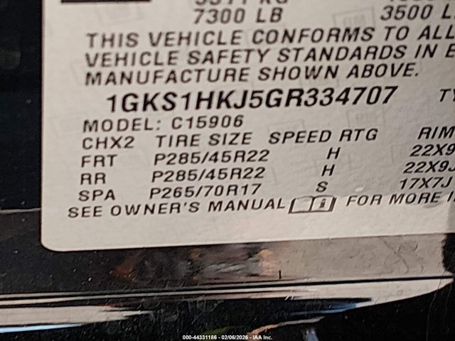 1GKS1HKJ5GR334707 GMC YUKON XL DENALI