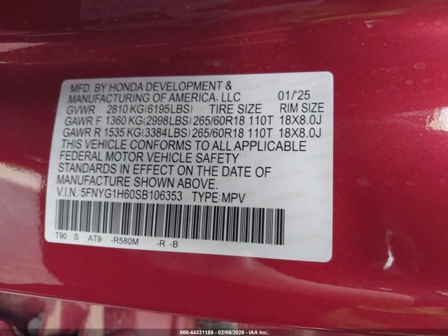 5FNYG1H60SB106353 Honda Pilot Trailsport