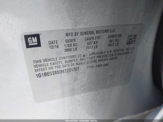 1G1BE5SM0H7201707 Chevrolet Cruze Lt Auto