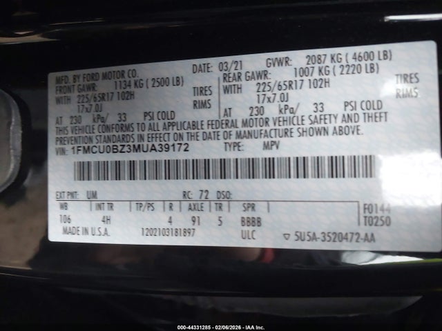 1FMCU0BZ3MUA39172 Ford Escape Se Hybrid